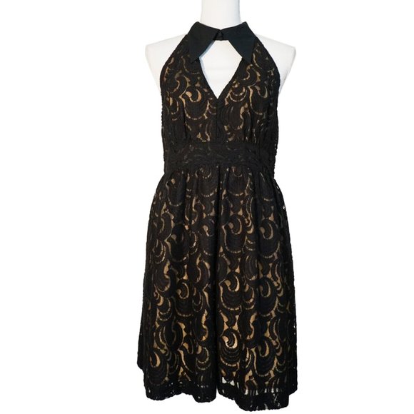 Anna Sui for Target Black Lace Halter Dress Gold/Nude Underlay & Playboy Collar - Picture 2 of 10